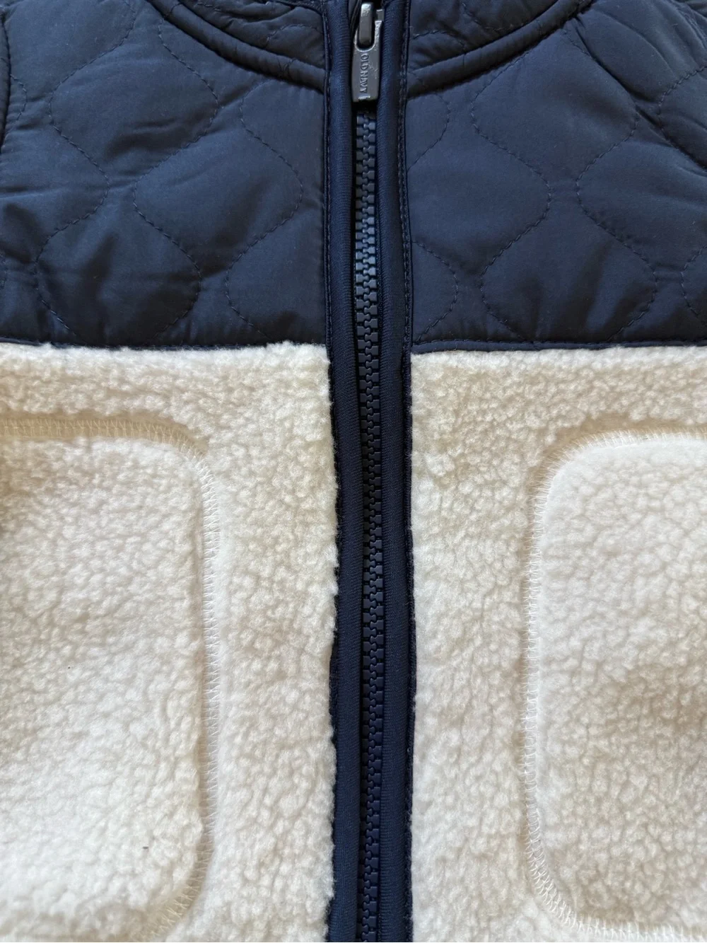 Old Navy Cream Sherpa Jacket with Navy Quilted Yoke